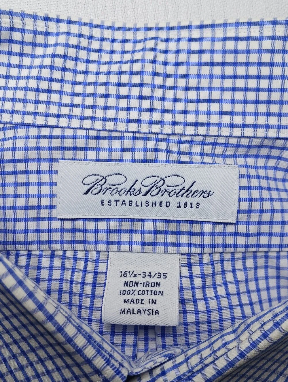 Brooks Brothers Mens Non Iron Dress Shirt XL 16.5-34/35 Blue Check Button Up